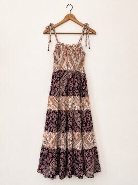 Anthropologie Abel The Label Boho Patchwork Smocked Maxi Dress Sz S Hippie